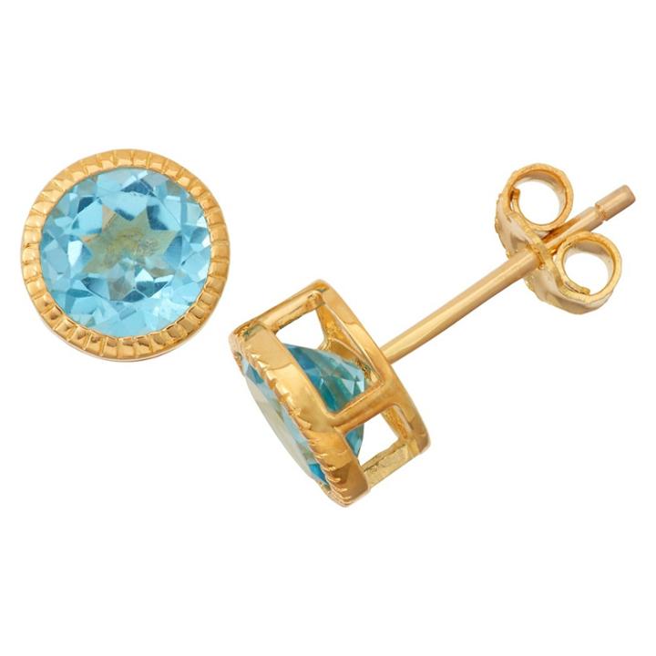 1 2/3 Tcw Tiara Gold Over Silver 6mm Bezel-set Swiss Blue Topaz