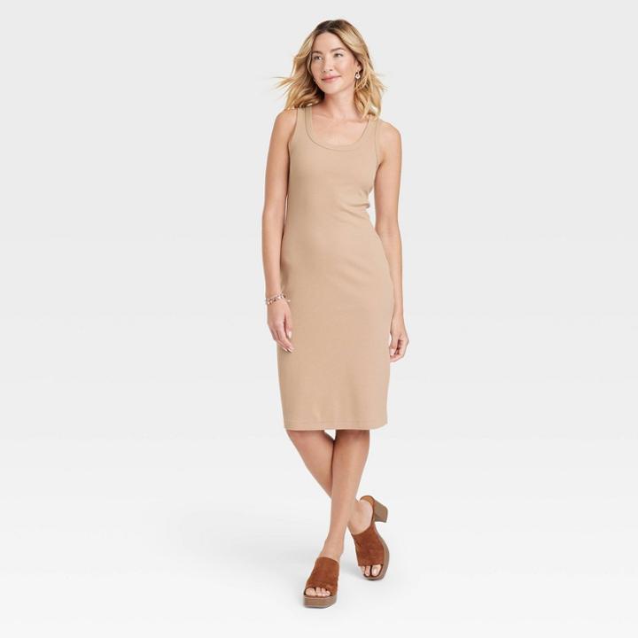 Women's Ribbed Tank Dress - Universal Thread Tan