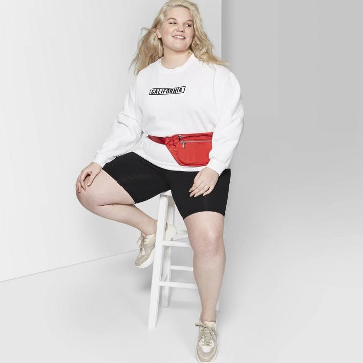 Women's Plus Size Oversized Crew Neck Embroidered Sweatshirt - Wild Fable White