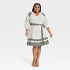 Women's Plus Size 3/4 Sleeve A-line Dress - Knox Rose Cream Polka Dots 1x, Ivory Polka Dots