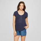 Women's Short Sleeve Henley Shirt - Universal Thread Navy (blue)