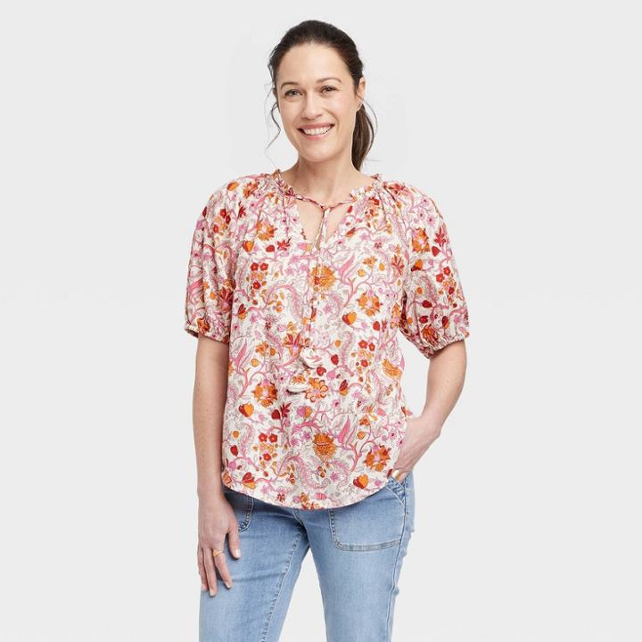 Women's Short Sleeve Top - Knox Rose Magenta Floral Xs, Pink Floral