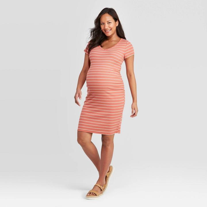 Maternity Striped Short Sleeve T-shirt Dress - Isabel Maternity By Ingrid & Isabel Red