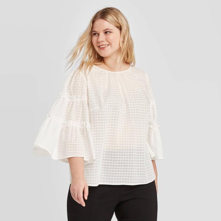 Women's Plus Size 3/4 Sleeve Blouse - Who What Wear White 1x, Women's,