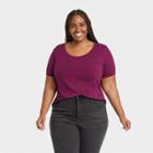 Women's Short Sleeve Drapey Scoop Neck T-shirt - Ava & Viv Purple
