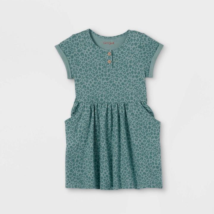 Toddler Girls' Animal Print French Terry Short Sleeve Dress - Cat & Jack Green