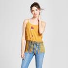 Women's Floral Print Fringe Cropped Tank Top - Xhilaration Yellow