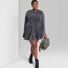 Women's Plus Size Mineral Wash Long Sleeve Sweatshirt Dress - Wild Fable Black