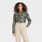 Houston White Adult Long Sleeve Button-down Twill Aop Woven Shirt - Dark Green Floral Xxs/xs