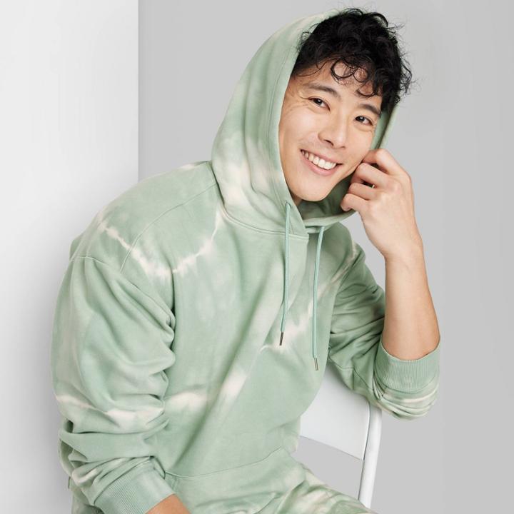 Men's Fleece Hoodie Sweatshirt - Original Use Green Tie-dye