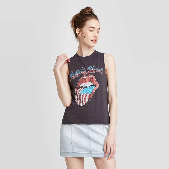 The Rolling Stones Women's Rolling Stones American Flag Graphic Tank Top - Black