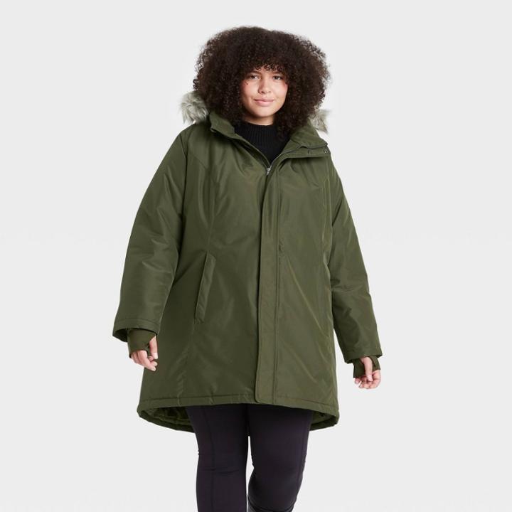 Women's Plus Size Faux Fur Parka Jacket - All In Motion Green