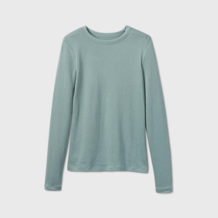 Women's Long Sleeve Fitted T-shirt - A New Day Turquoise