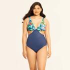 Women's Slimming Control Cut Out One Piece Swimsuit - Beach Betty By Miracle Brands Navy