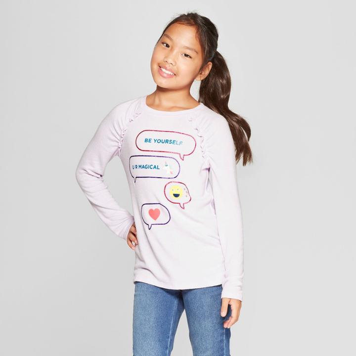 Girls' Long Sleeve Emojis Cozy Pullover - Cat & Jack Purple