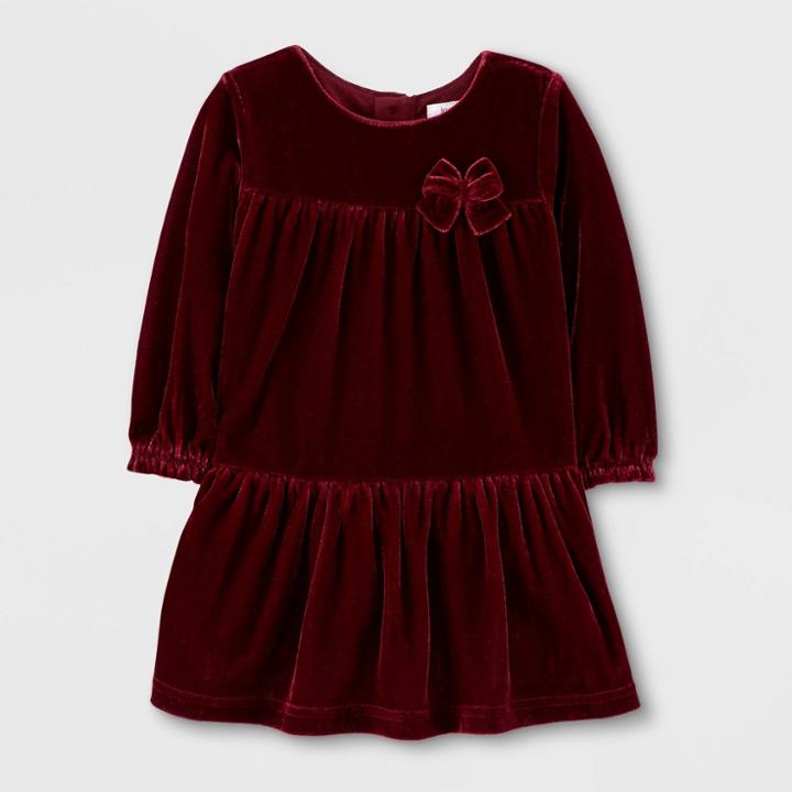 Toddler Girls' Long Sleeve Holiday Velvet Dress - Just One You Made By Carter's Maroon 4t, Girl's, Red
