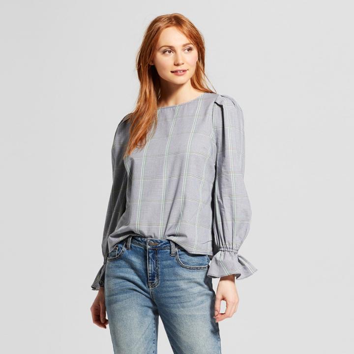 Women's Long Ruffle Sleeve Plaid Top - Who What Wear Green