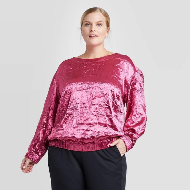 Women's Plus Size Long Sleeve Crewneck Textured Top - Prologue Pink 1x, Women's, Size: