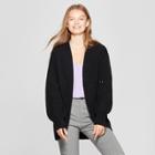 Women's Pointelle Chenille Cocoon Cardigans - A New Day Black