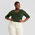 Women's Plus Size Long Sleeve Scoop Neck Essential Shirt - Ava & Viv Green