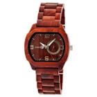 Earth Wood Goods Men's Earth Scaly Wood Bracelet Watch With Date Subdial-red, Red