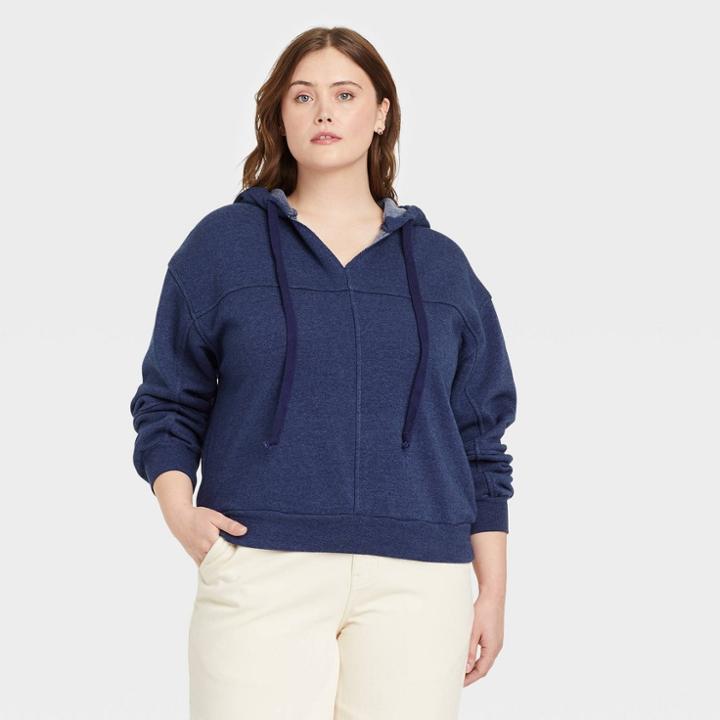 Women's Plus Size Patchwork Hooded Sweatshirt - Universal Thread Blue