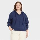 Women's Plus Size Patchwork Hooded Sweatshirt - Universal Thread Blue