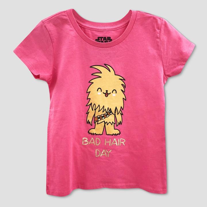 Girls' Star Wars Chewbacca 'bad Hair Day' Short Sleeve Graphic T-shirt - Pink