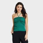 Women's Slim Fit Textured Halter Top - A New Day Teal Green