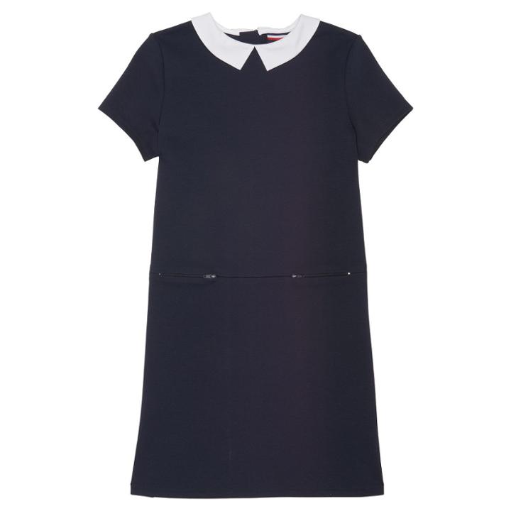 Girls' French Toast Ponte Woven Collar Dress - Navy