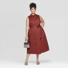 Women's Plus Size Sleeveless Collared Midi Shirtdress - Ava & Viv Dark Brown
