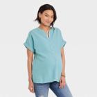 Short Sleeve Button-front Maternity Shirt - Isabel Maternity By Ingrid & Isabel Aqua Blue