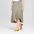 Women's Plus Size Ruffle Hem High Low Skirt - Ava & Viv Green X