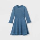 Girls' Ruffle Knit Long Sleeve Dress - Art Class Blue