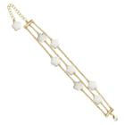 Zirconite Gold Plated Multi-strand Bracelet With Enameled Daisies White