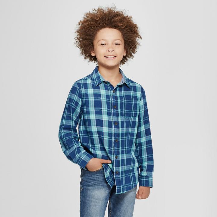 Boys' Long Sleeve Button-down Shirt - Cat & Jack Dark Blue
