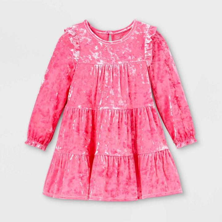 Toddler Girls' Tiered Velour Long Sleeve Dress - Cat & Jack Pink