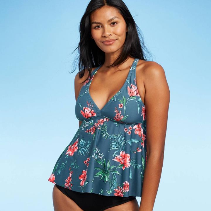 Women's Racerback Tankini Top - Kona Sol Blue Tropical Print