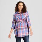 Maternity Plaid Long Sleeve Popover Tunic - Isabel Maternity By Ingrid & Isabel Blue