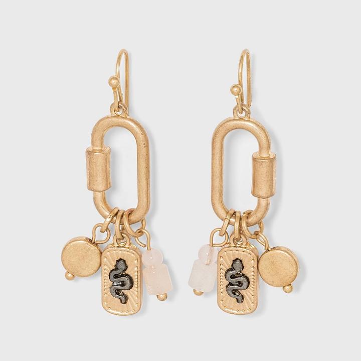 Semi-precious Rose Quartz And Snake Carabiner Drop Earrings - Universal Thread Worn Gold