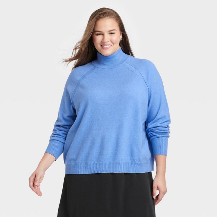 Women's Plus Size Lightweight Turtleneck Pullover Sweater - A New Day Blue