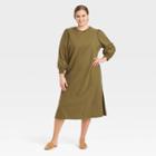 Women's Plus Size Long Sleeve High Slit Knit Dress - Who What Wear Green