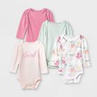 Baby Girls' 4pk Meadow Long Sleeve Bodysuit - Cloud Island Pink/green/white