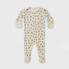 Q By Quincy Mae Baby Girls' Floral Ribbed Footed Pajama - Ivory
