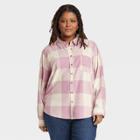 Women's Plus Size Relaxed Fit Long Sleeve Flannel Button-down Shirt - Universal Thread Pink Plaid