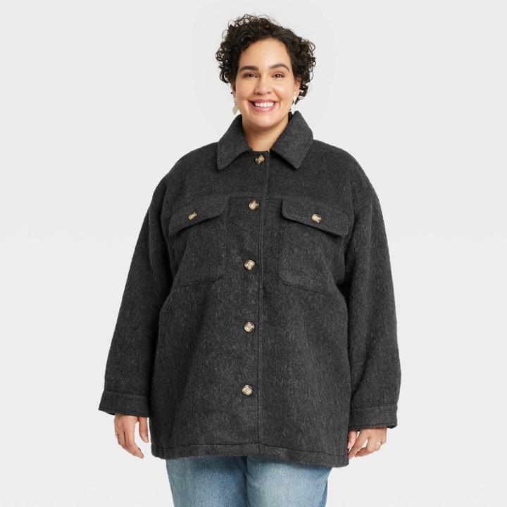 Women's Plus Size Brushed Shacket - Universal Thread Gray