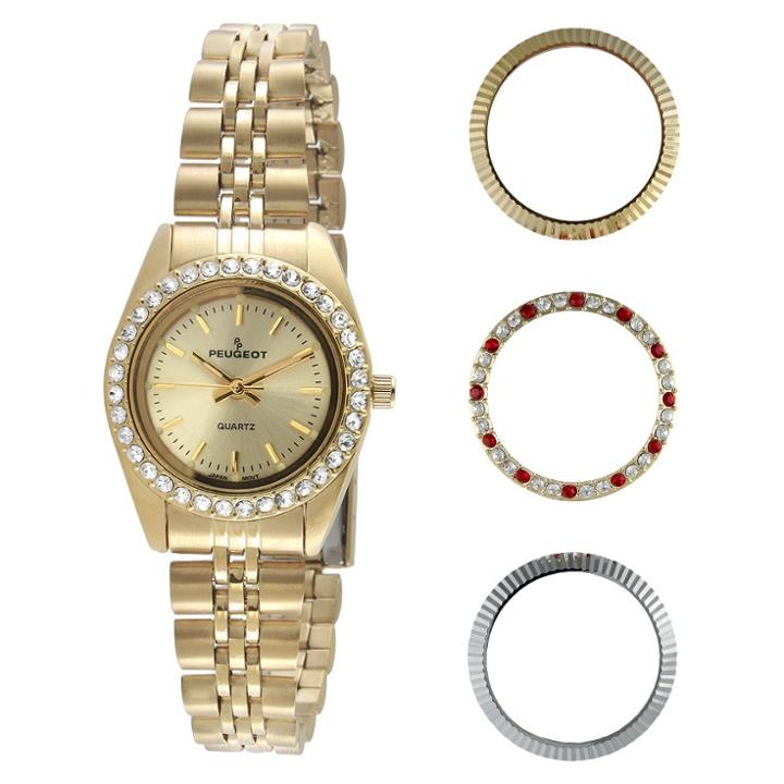 Peugeot Watches Women's Peugeot 4 Interchangeable Bezel Gold-tone Dial Watch