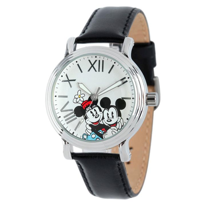 Women's Disney Mickey And Minnie Shinny Vintage Articulating Watch With Alloy Case - Black,
