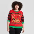 Mighty Fine Women's Plus Size Reindeer Felt Festive Might Delete Later Holiday Pullover Sweater - Red