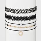 Trim, Simulated Pearl And Textured Ring Charm Choker Necklace Set 5ct - Wild Fable Black, Women's